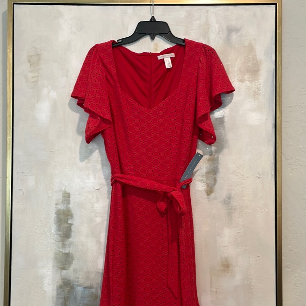 London Times Flutter Sleeve Eyelet Dress